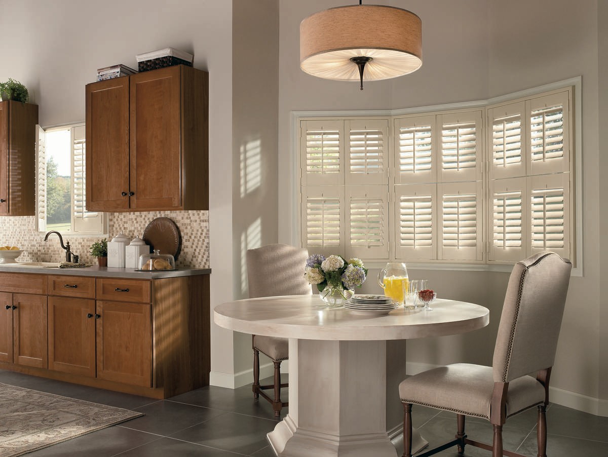 Custom Kitchen Window Treatments for Homes near Bellingham, Washington (WA) including Vinyl Shutters and Screen Shades